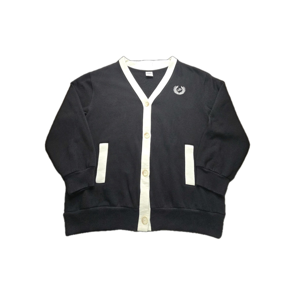 PINK VS Premium Fleece Boyfriend Cardigan Black Cozy Varsity M